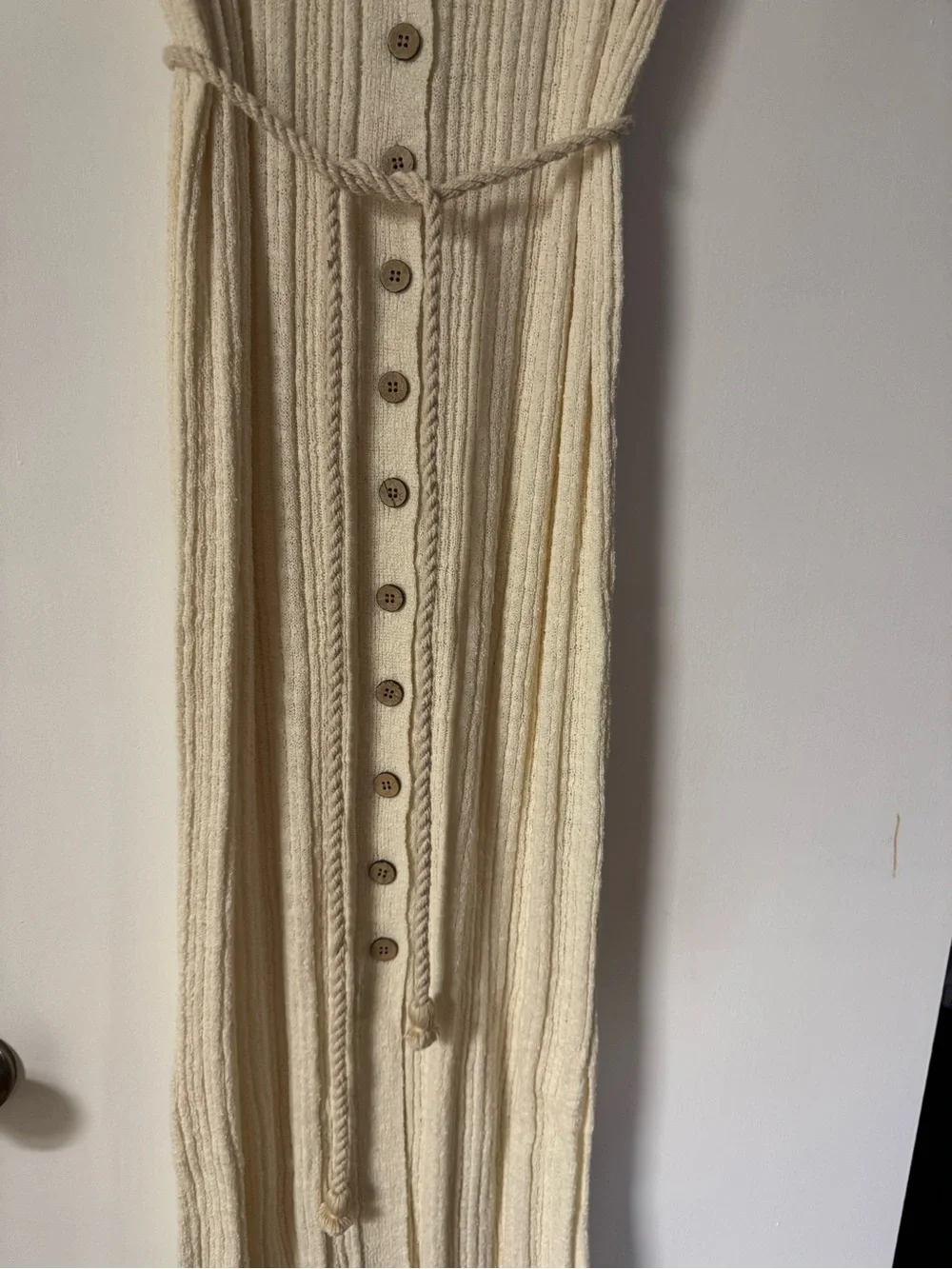 Free People Cream Ribbed Button-Front Midi Dress